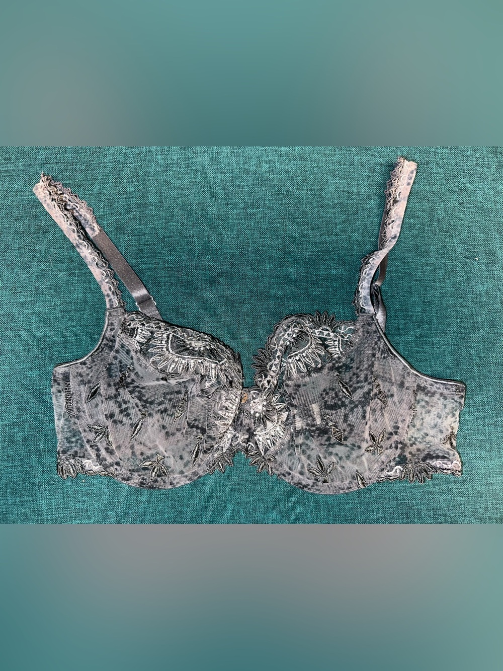 NEW Chantelle 3691 Africa Sheer Embroidered Bra 34C Gray UW Demi NWOT